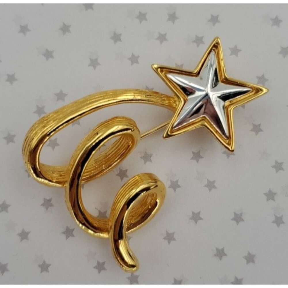 Anne Klein Shooting Star Brooch Pin Gold Tone Rising Star Vintage Swirl